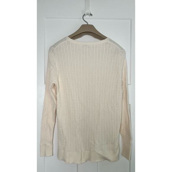 LL Bean Cable‎ Sweater Button Up Size XL Cotton Merino Wool Off White - Picture 2 of 12